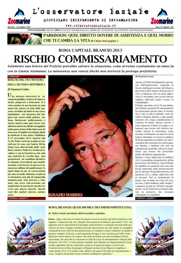 L'osservatore d'Italia edizione del 3 Dicembre 2013